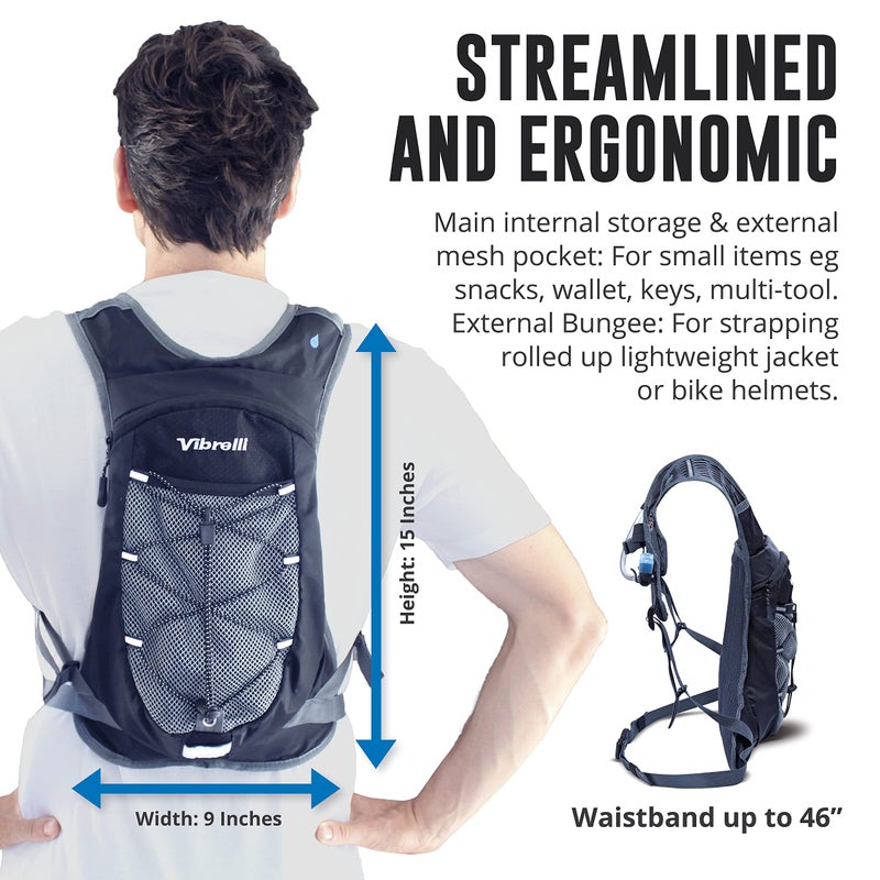Vibrelli Hydration Pack and 2L Hydration Water Bladder - High Flow Bite Valve - Hydration Backpack with Storage - Lightweight Running Backpack, Cycling, Hiking, Ski, Snow - Men, Women, Kids - Image 3